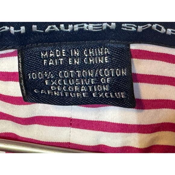 Ralph Lauren Sport Button Front Shirt Long Sleeve Pink White Striped Size 14 - Picture 7 of 7